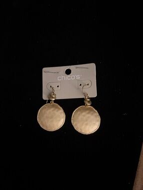 Chico's Gold Textured Round Drop Earrings